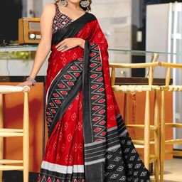 Suha Red Pure Cotton Printed Block Print Sarees-picture-10