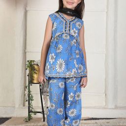 Cutiekins Girls Floral Printed A-Line Kurta with Palazzos & Dupatta-picture-33