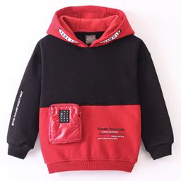 Little Kangaroos Full Sleeves Droop Shoulder Hoodies - Red-image-3