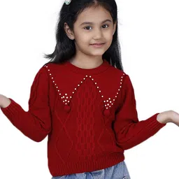 JoE Hazel Full Sleeves Peter Pan Collar Pearl Embellished & Wooven Detailed  Pullover Sweater -  Brick Red-picture-15