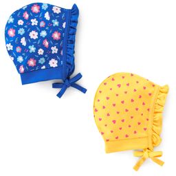 Babyhug 100% Cotton Cap Floral Print Pack of 2 - Blue & Yellow-image-70