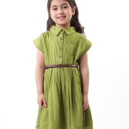 Babyhug Rayon Woven Sleeveless Solid Color Frock With Belt - Multicolor-image-71