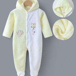 Kookie Kids Full Sleeves Front Open Hooded Footed Romper with Bear Embroidery - Yellow-image-13