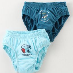 Revvo Junior Cotton Knit Text Printed Panties Pack of 2 -  Blue & Teal Blue-image-85