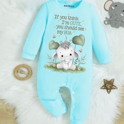 KNITROOT Bua Theme Cotton Full Sleeves If You Think IM Cute You Should See My Bua Text Printed Romper - Blue-image-24