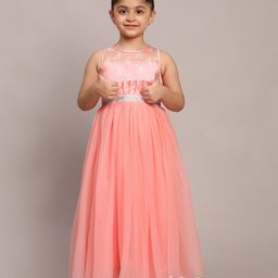 Toy Balloon Kids Net Sleeveless Floral Shaped Lace & Butterfly Shaped Sequins Embellished Dress - Rose Pink-image-92