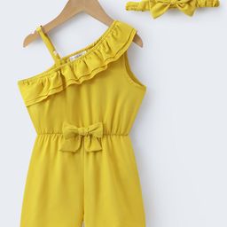 Mark & Mia Sleeveless Solid Color Jumpsuit with Headband & Bow Applique - Yellow-image-72