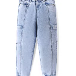 Pine Kids Denim Woven Full Length Washed Cargo Jeans with Pockets-Blue-picture-25