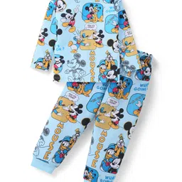 Babyhug Disney Single Jersey Knit Full Sleeves Night Suit with Mickey Mouse & Friends Graphics - Light Blue-picture-6