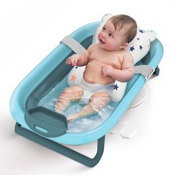 StarAndDaisy Baby Bath Tub for 0-3 Years/New Born Baby Foldable Bathtub with Bathing Bather Cushion Chair, Fast Drainage, Space Saving, Bath Tub for Kids Girls & Boys.-85