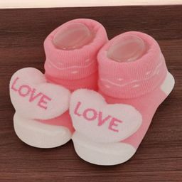 Yellow Bee Cotton Heart 3D Applique Detailed Socks - Pink-image-89