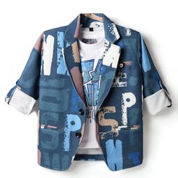 Dapper Dudes Full Sleeves Alphabets Printed Textured Blazer With Tee - Navy Blue-image-50