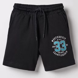 Taeko Single Jersey Knit Knee Length Shorts With Text Print - Black-picture-17