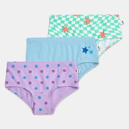 Plan B Cotton Elastane Pack Of 3 Floral & Star Printed Panties - Green Blue & Lavender-image-84