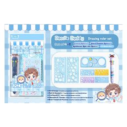 SANJARY 7+1 Astronaut Theme Geometric Drawing Ruler with 10 in 1 color ball pen & Spirograph Drawing Set for Kids-9