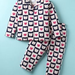 Ollypop Sinker Knit Full Sleeves Co-Ord Night Suit With Bear Print - Baby Pink-image-97