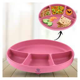 ZoZoBaa Silicone Plate for Babies Toddlers & Kids |Suction Base Divided Portion BPA-Free, Non-Slip, Microwave & Dishwasher Safe | Plate for Baby, Dark Red-46