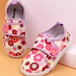Cute Walk by Babyhug Velcro Closure Floral Printed Casual Shoes With Applique - Purple-picture-20