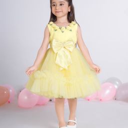 Ministitch Net Woven Sleeveless Floral & Bow Applique Detailed Dress - Yellow-picture-9