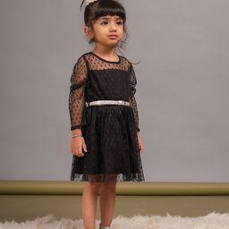 Budding Bees Woven Full Sleeves Polka Dots Lace Detailed Dress - Black-picture-47