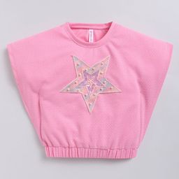 giniekids Knit Half Sleeves Pearls Embellished Star Patch Detailed Crop Top - Pink-image-12
