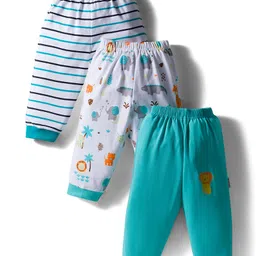 Child World Interlock Knit Full Length Lounge Pant with Stripes & Animal Print Pack of 3 - White & Sea Green-picture-45