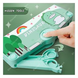 Elecart Dino Multi-Functional Pop out Pencil Case with Push Button Stationery Organizer Pencil Box  - Green image 2