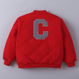 Kookie Kids Full Sleeves Front Open Bomber Jacket with Front & Back Text Patch - Red image 2