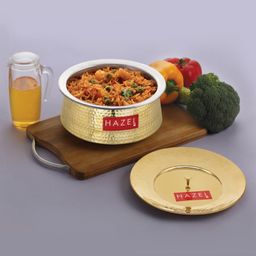HAZEL Brass Hammered Urli with Lid, 3700 ml | Pital Ka Bartan | Cookware | Uruli | Pital ka Bartan image 2