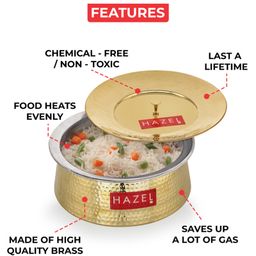 HAZEL Brass Hammered Urli with Lid, 3700 ml | Pital Ka Bartan | Cookware | Uruli | Pital ka Bartan image 3