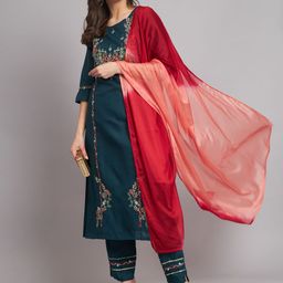 VredeVogel Women Floral Embroidered Kurta with Trousers & Dupatta-46