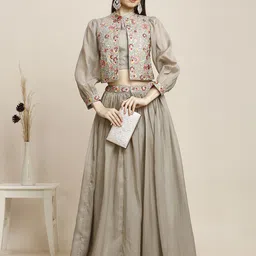 MADHURAM Floral Embroidered Sequinned Cotton Ready to Wear Lehenga & Choli-image-85