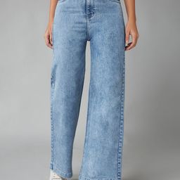 DOLCE CRUDO Women Wide Leg High-Rise Light Fade Stretchable Jeans-picture-49