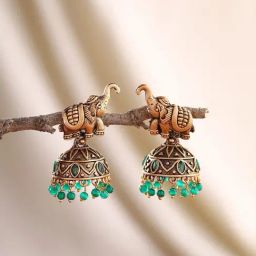 Priyaasi Elephant Green Jhumki Earrings-18