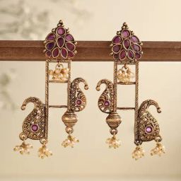 Priyaasi Mango Shaped Temple Dangler Earrings-picture-49