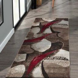 Obsessions Brown & Red Polypropylene Abstract Bedside Runner-picture-23