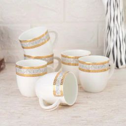 JCPL White Ceramic Coffee Mug (0.18 L) - Set of 6-20