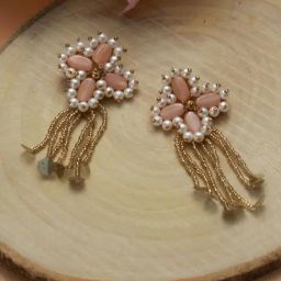 Aatmana Peach & Gold Beaded Drop Earrings for Women-48