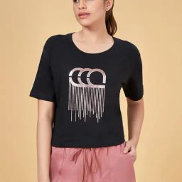 Ajile by Pantaloons Jet Black Cotton Printed Sports T-Shirt-image-17