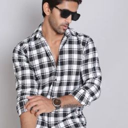 Indian Needle Black Ragular Fit Checked Casual Shirt-image-64