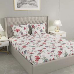 Raymond Home Vision White & Red 144 TC Cotton King Bedsheet with 2 Pillow Covers-picture-16
