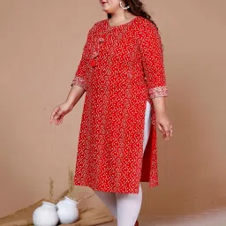 Miravan Red Printed Plus Size A Line Kurta image 4