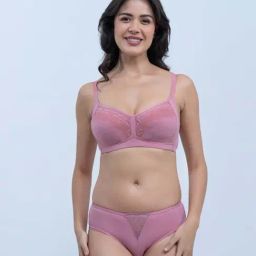 Soie Pink Lace Work Bra Panty Set-picture-21
