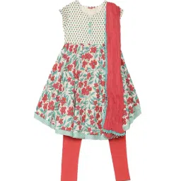 BIBA Girls Off White & Red Printed Kurta, Leggings & Duppatta-image-56