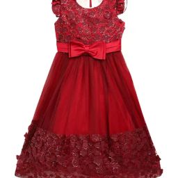 Butterfly Blush Kids Maroon Patch Work Dress-image-27