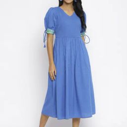 Fabindia Blue Cotton A-Line Dress-picture-31