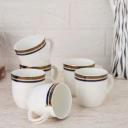 JCPL White & Blue Ceramic Coffee Mug (0.18 L) - Set of 6-38