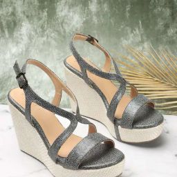 Iconics Women's Black Cross Strap Wedges-image-98