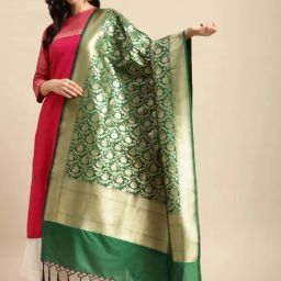 Banarasi Style Bottle Green Woven Pattern Dupatta-image-5