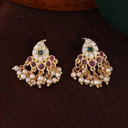 Estele Gold-Plated CZ Alluring Design Pearls Drop Earrings-image-68